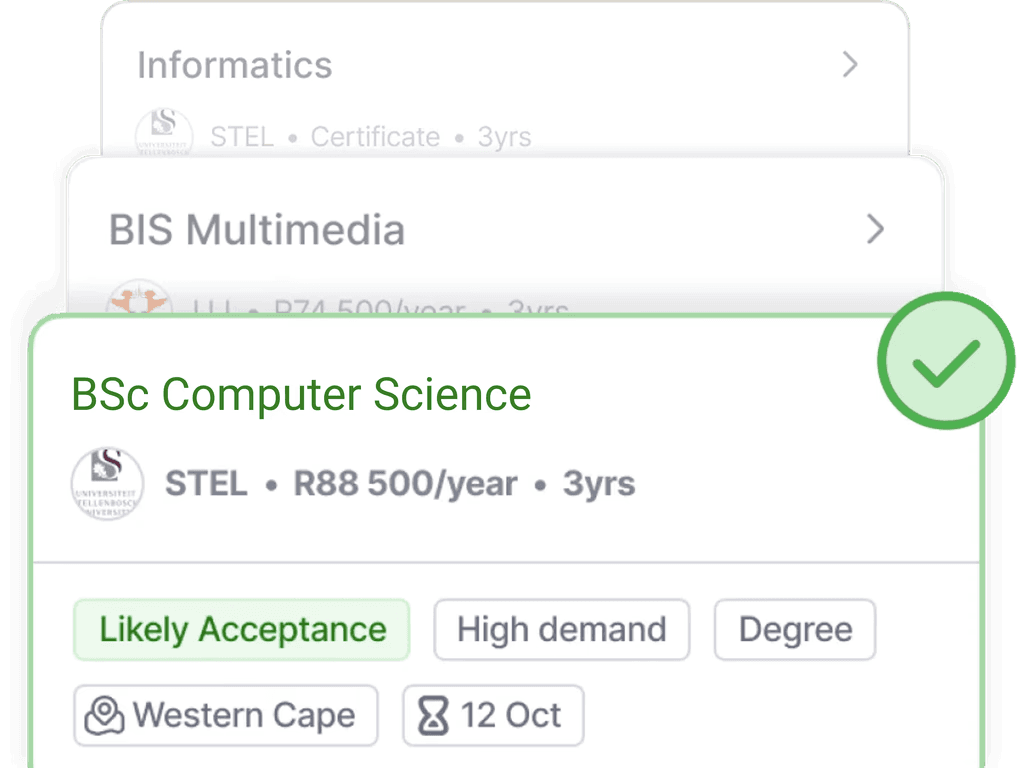 Course selection showing BSc Computer Science qualification